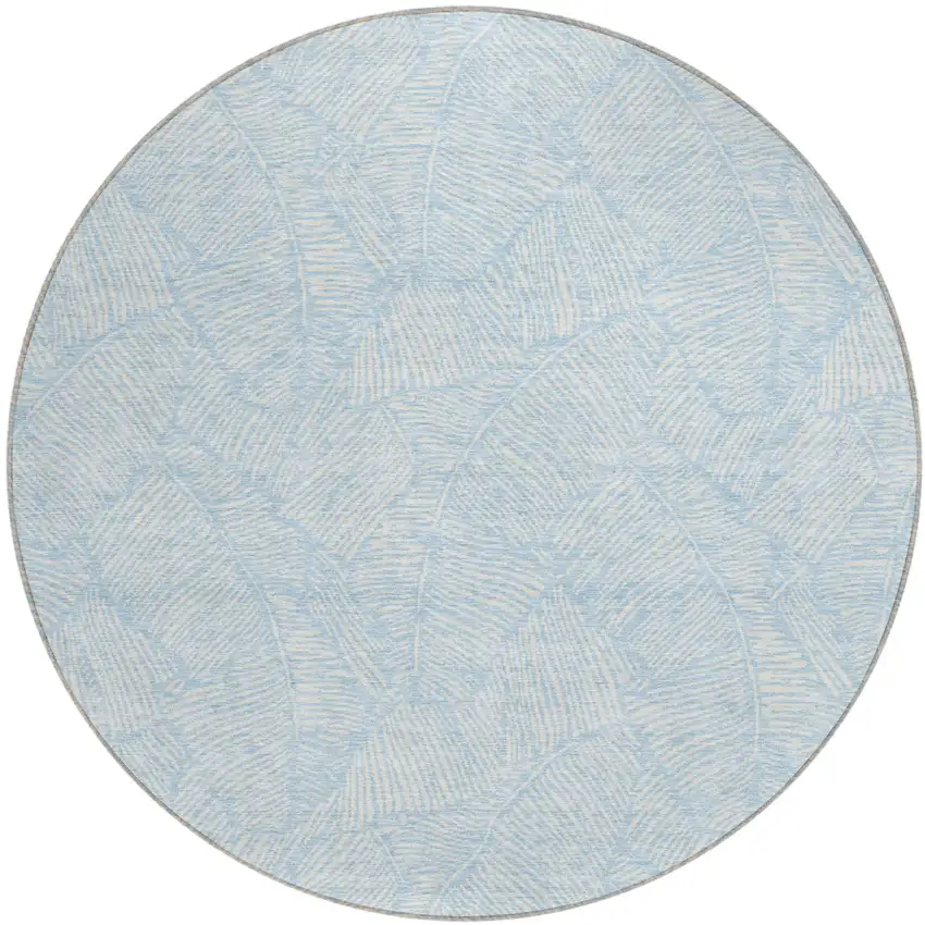 8' Sky Blue And Ivory Round Floral Washable Indoor Outdoor Area Rug Photo 2