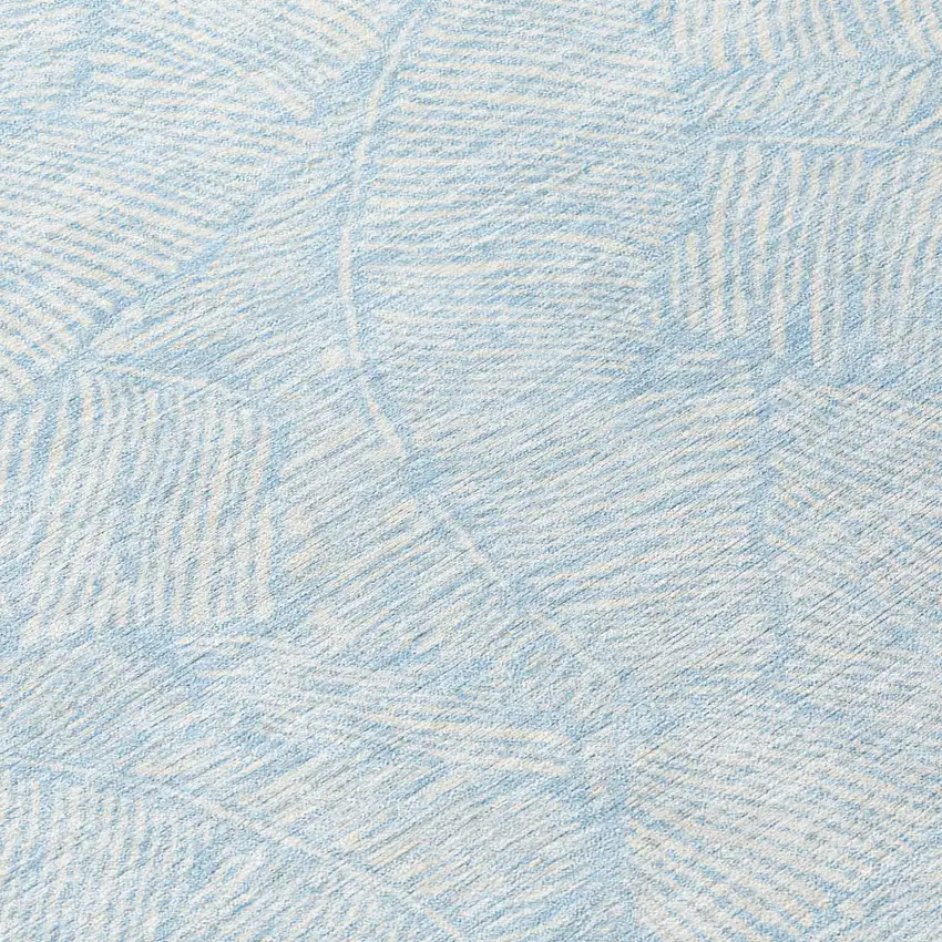 8' Sky Blue And Ivory Round Floral Washable Indoor Outdoor Area Rug Photo 8