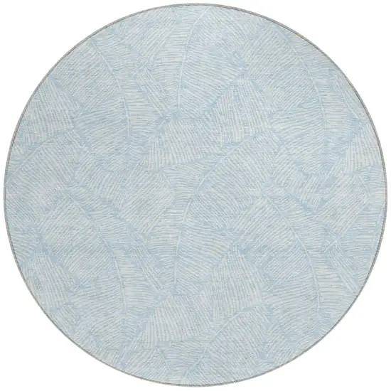 8' Sky Blue And Ivory Round Floral Washable Indoor Outdoor Area Rug Photo 5