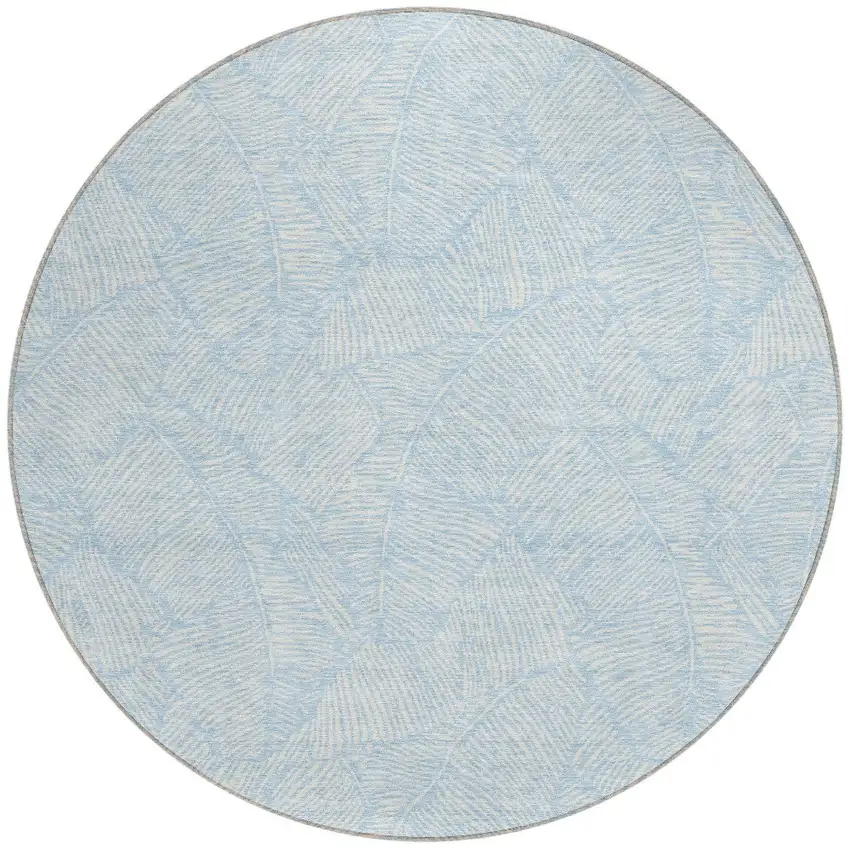 8' Sky Blue And Ivory Round Floral Washable Indoor Outdoor Area Rug Photo 5