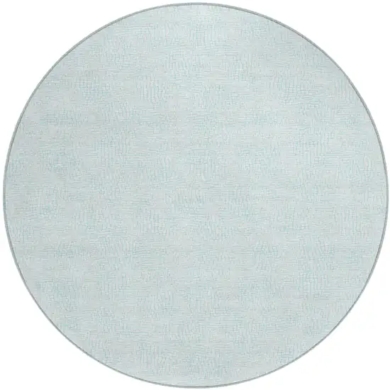 8' Sky Blue And Ivory Round Geometric Washable Indoor Outdoor Area Rug Photo 2