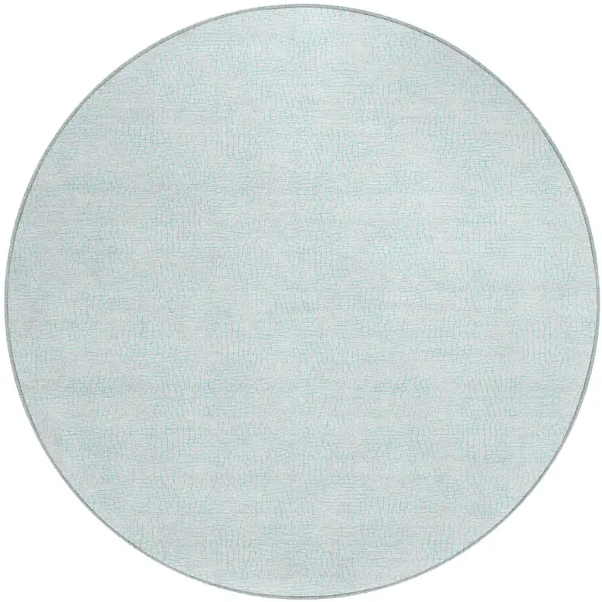 8' Sky Blue And Ivory Round Geometric Washable Indoor Outdoor Area Rug Photo 2