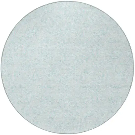 8' Sky Blue And Ivory Round Geometric Washable Indoor Outdoor Area Rug Photo 6