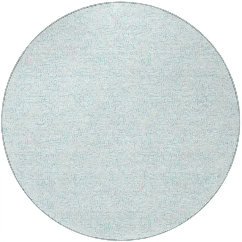 8' Sky Blue And Ivory Round Geometric Washable Indoor Outdoor Area Rug Photo 6