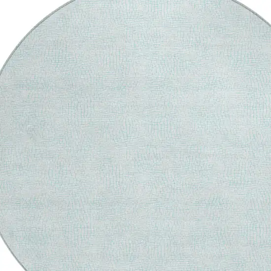 8' Sky Blue And Ivory Round Geometric Washable Indoor Outdoor Area Rug Photo 5