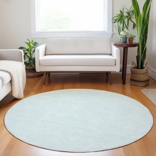 8' Sky Blue And Ivory Round Geometric Washable Indoor Outdoor Area Rug Photo 8