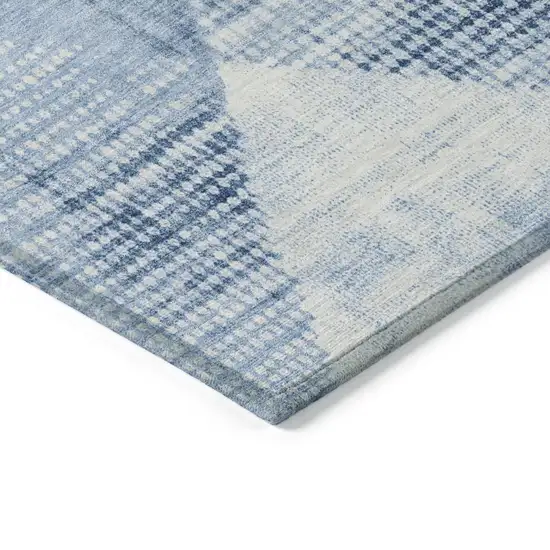8' Sky Blue And Ivory Round Geometric Washable Indoor Outdoor Area Rug Photo 3