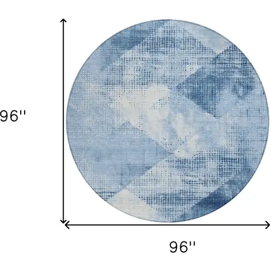 8' Sky Blue And Ivory Round Geometric Washable Indoor Outdoor Area Rug Photo 8