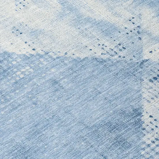 8' Sky Blue And Ivory Round Geometric Washable Indoor Outdoor Area Rug Photo 9