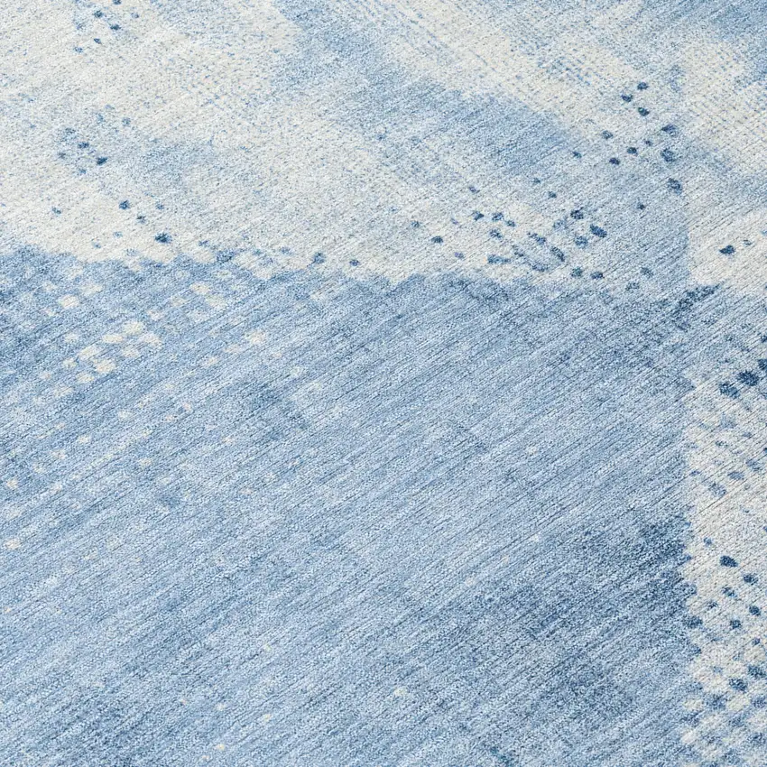 8' Sky Blue And Ivory Round Geometric Washable Indoor Outdoor Area Rug Photo 9