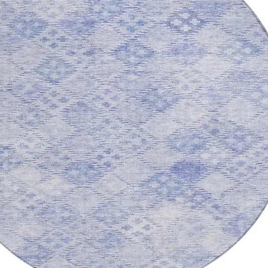 8' Sky Blue And Ivory Round Geometric Washable Indoor Outdoor Area Rug Photo 5