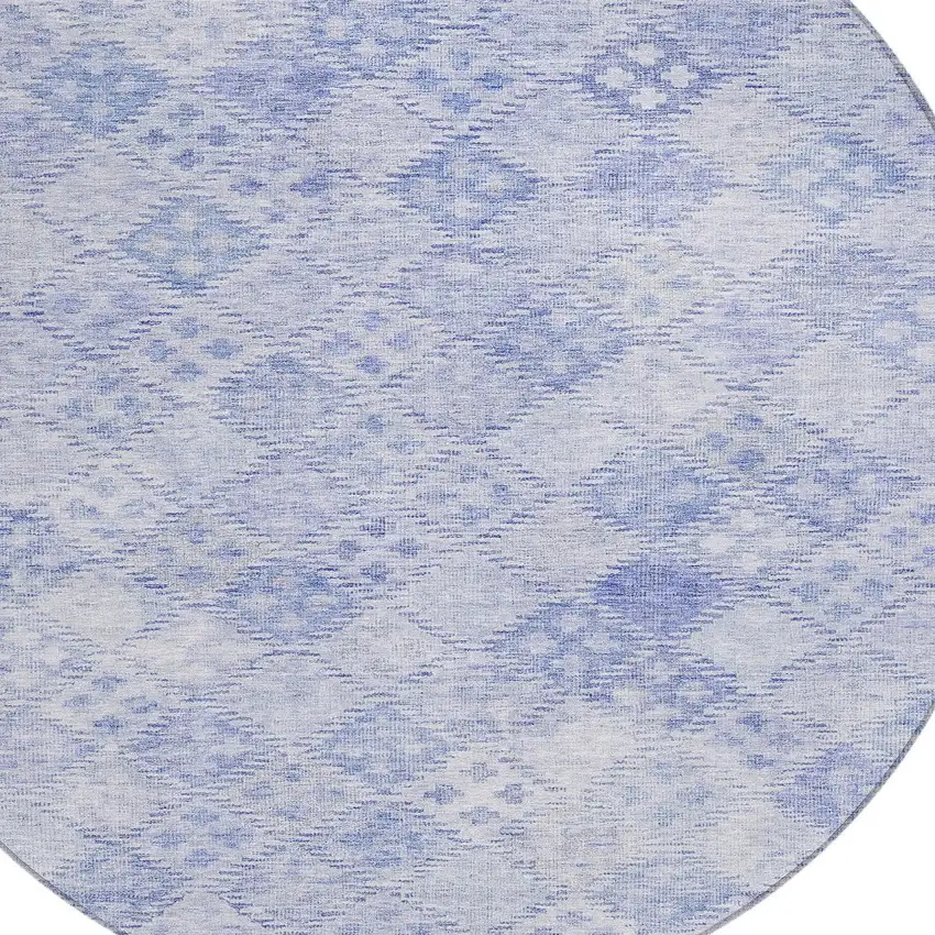 8' Sky Blue And Ivory Round Geometric Washable Indoor Outdoor Area Rug Photo 5
