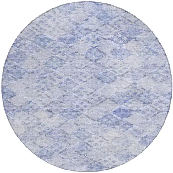 8' Sky Blue And Ivory Round Geometric Washable Indoor Outdoor Area Rug Photo 2