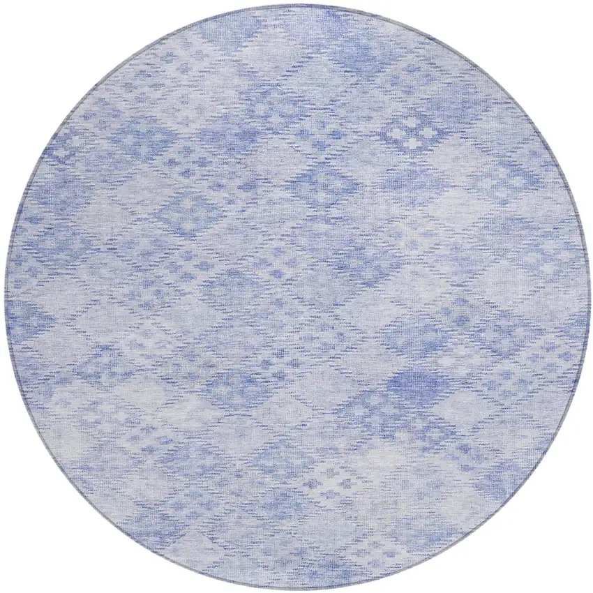 8' Sky Blue And Ivory Round Geometric Washable Indoor Outdoor Area Rug Photo 2