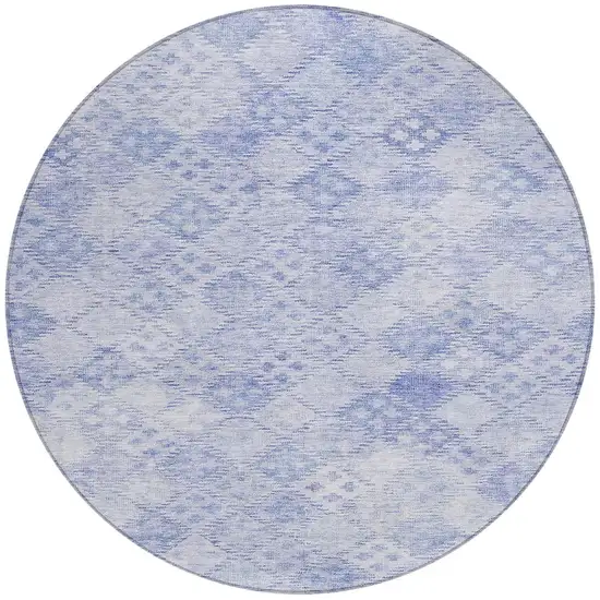 8' Sky Blue And Ivory Round Geometric Washable Indoor Outdoor Area Rug Photo 6