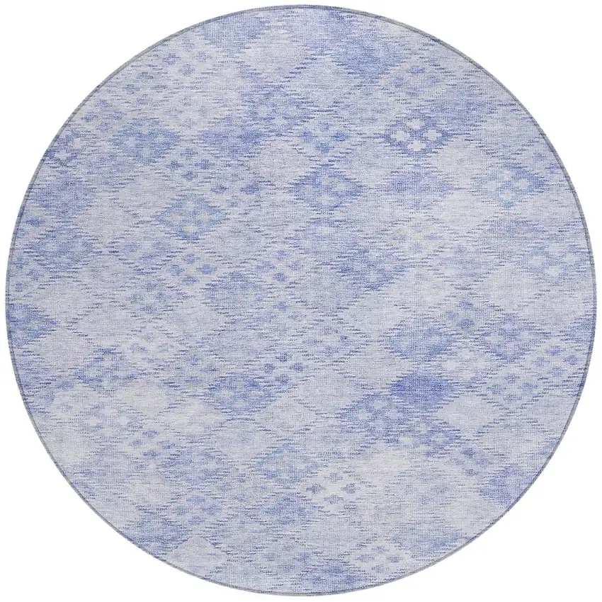 8' Sky Blue And Ivory Round Geometric Washable Indoor Outdoor Area Rug Photo 6