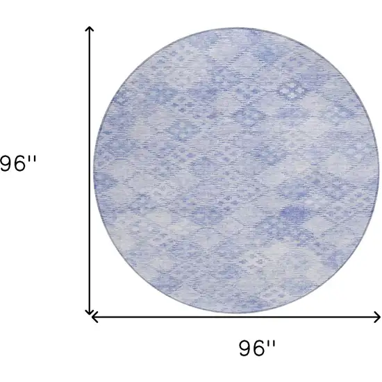 8' Sky Blue And Ivory Round Geometric Washable Indoor Outdoor Area Rug Photo 9