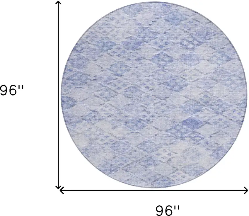 8' Sky Blue And Ivory Round Geometric Washable Indoor Outdoor Area Rug Photo 9