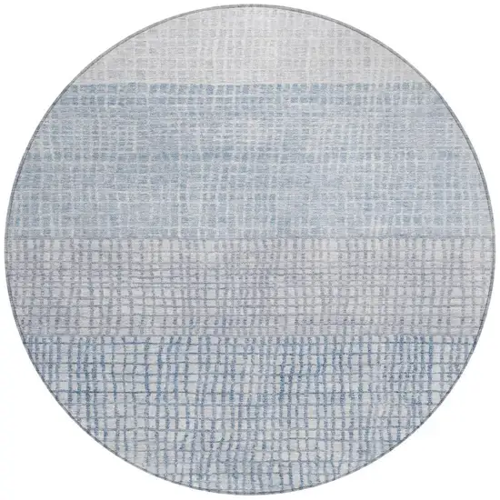 8' Sky Blue And Ivory Round Geometric Washable Indoor Outdoor Area Rug Photo 4