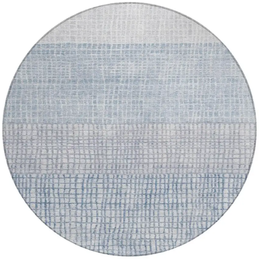 8' Sky Blue And Ivory Round Geometric Washable Indoor Outdoor Area Rug Photo 4