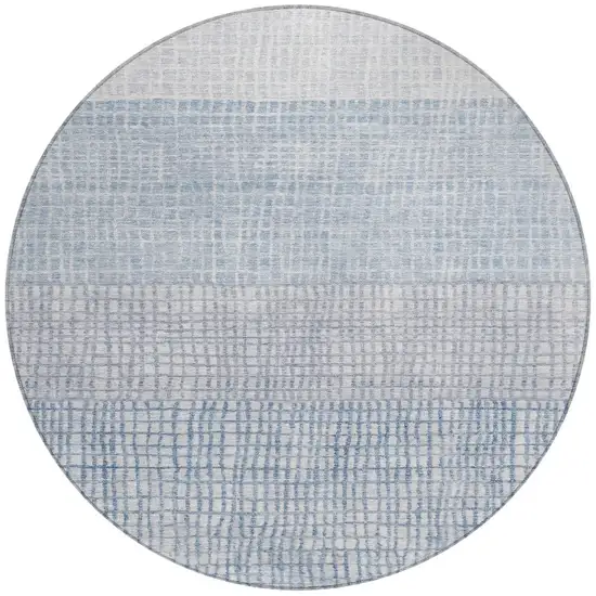 8' Sky Blue And Ivory Round Geometric Washable Indoor Outdoor Area Rug Photo 3