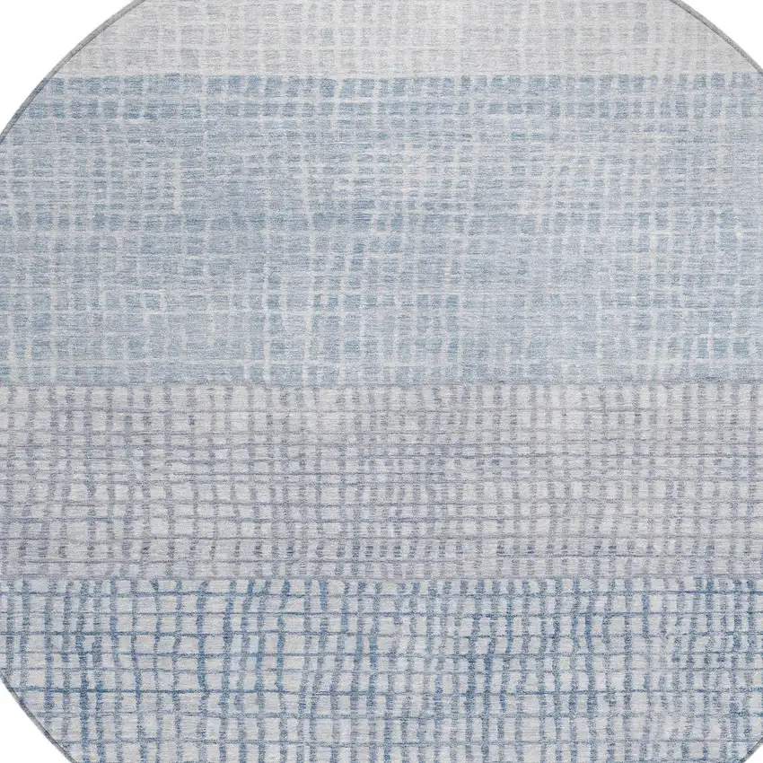 8' Sky Blue And Ivory Round Geometric Washable Indoor Outdoor Area Rug Photo 8