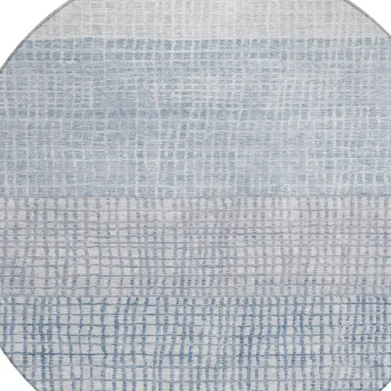 8' Sky Blue And Ivory Round Geometric Washable Indoor Outdoor Area Rug Photo 8