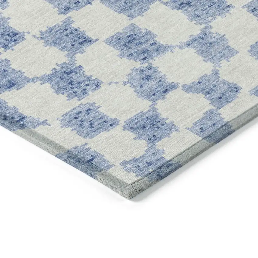 8' Sky Blue And Ivory Round Geometric Washable Indoor Outdoor Area Rug Photo 7