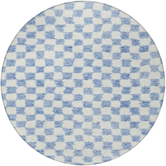 8' Sky Blue And Ivory Round Geometric Washable Indoor Outdoor Area Rug Photo 4