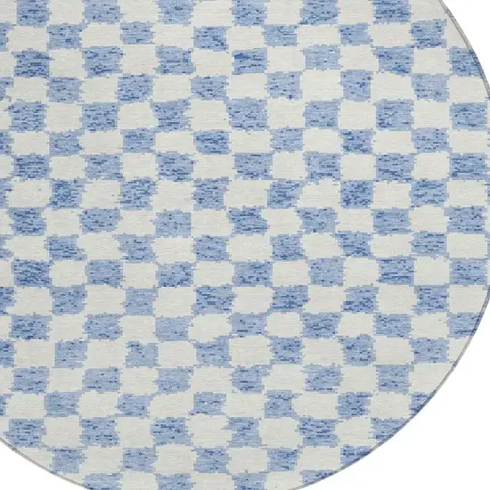 8' Sky Blue And Ivory Round Geometric Washable Indoor Outdoor Area Rug Photo 8