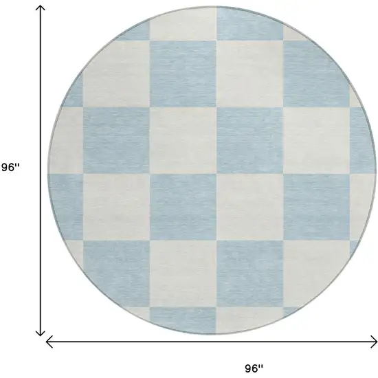 8' Sky Blue And Ivory Round Geometric Washable Indoor Outdoor Area Rug Photo 3