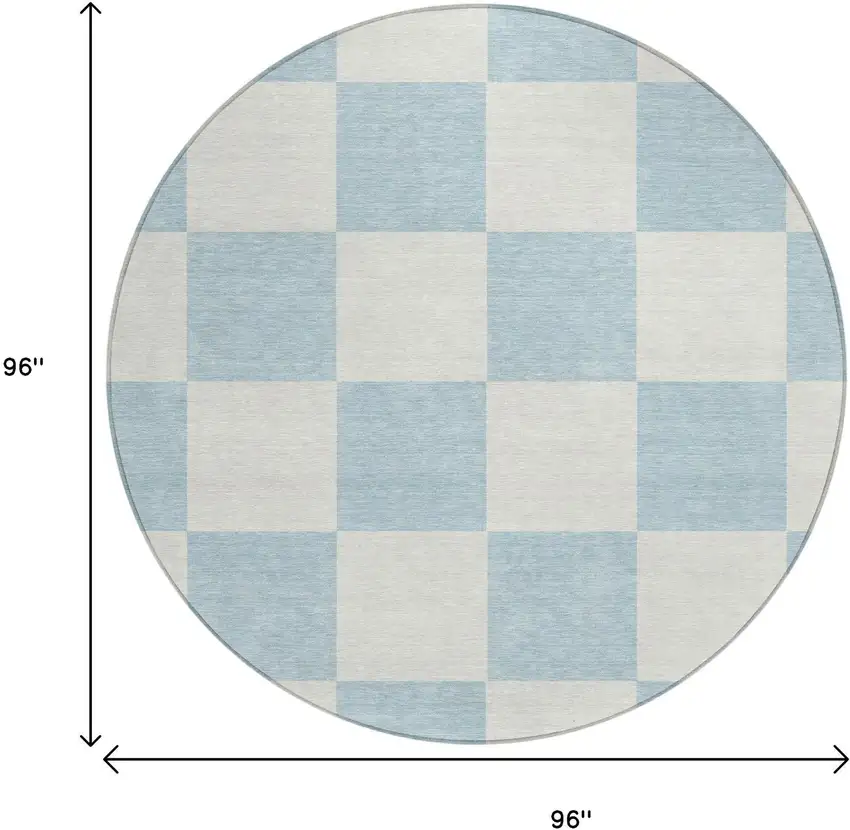 8' Sky Blue And Ivory Round Geometric Washable Indoor Outdoor Area Rug Photo 3