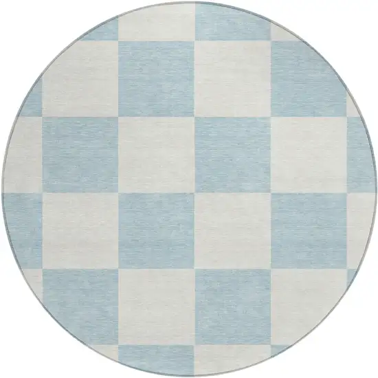 8' Sky Blue And Ivory Round Geometric Washable Indoor Outdoor Area Rug Photo 2
