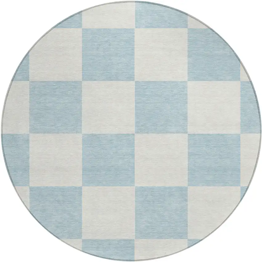8' Sky Blue And Ivory Round Geometric Washable Indoor Outdoor Area Rug Photo 2