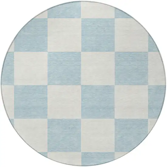 8' Sky Blue And Ivory Round Geometric Washable Indoor Outdoor Area Rug Photo 4