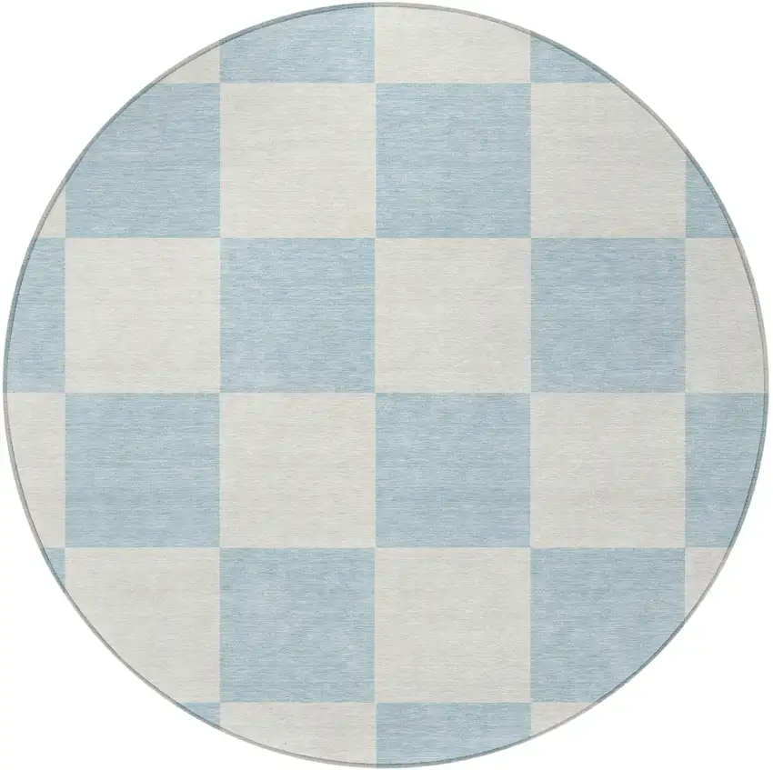 8' Sky Blue And Ivory Round Geometric Washable Indoor Outdoor Area Rug Photo 4