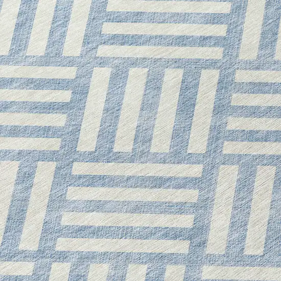 8' Sky Blue And Ivory Round Geometric Washable Indoor Outdoor Area Rug Photo 7
