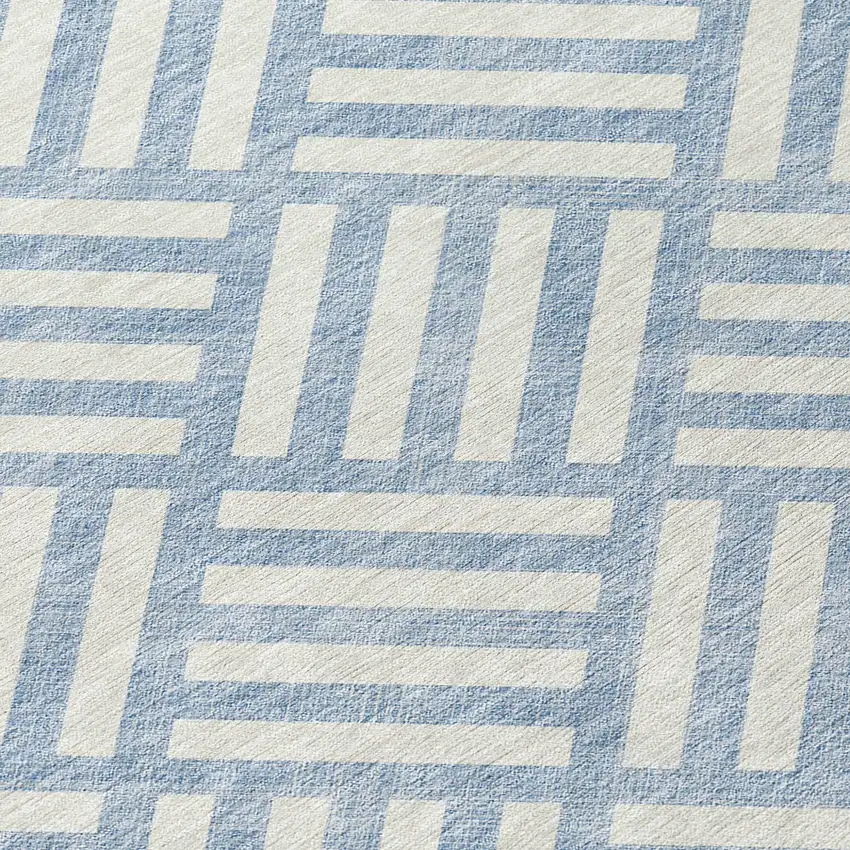 8' Sky Blue And Ivory Round Geometric Washable Indoor Outdoor Area Rug Photo 7