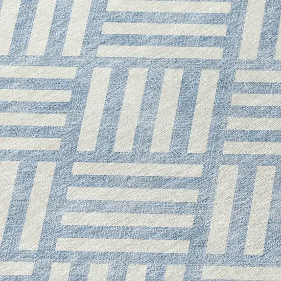 8' Sky Blue And Ivory Round Geometric Washable Indoor Outdoor Area Rug Photo 7