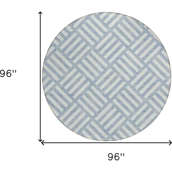 8' Sky Blue And Ivory Round Geometric Washable Indoor Outdoor Area Rug Photo 3