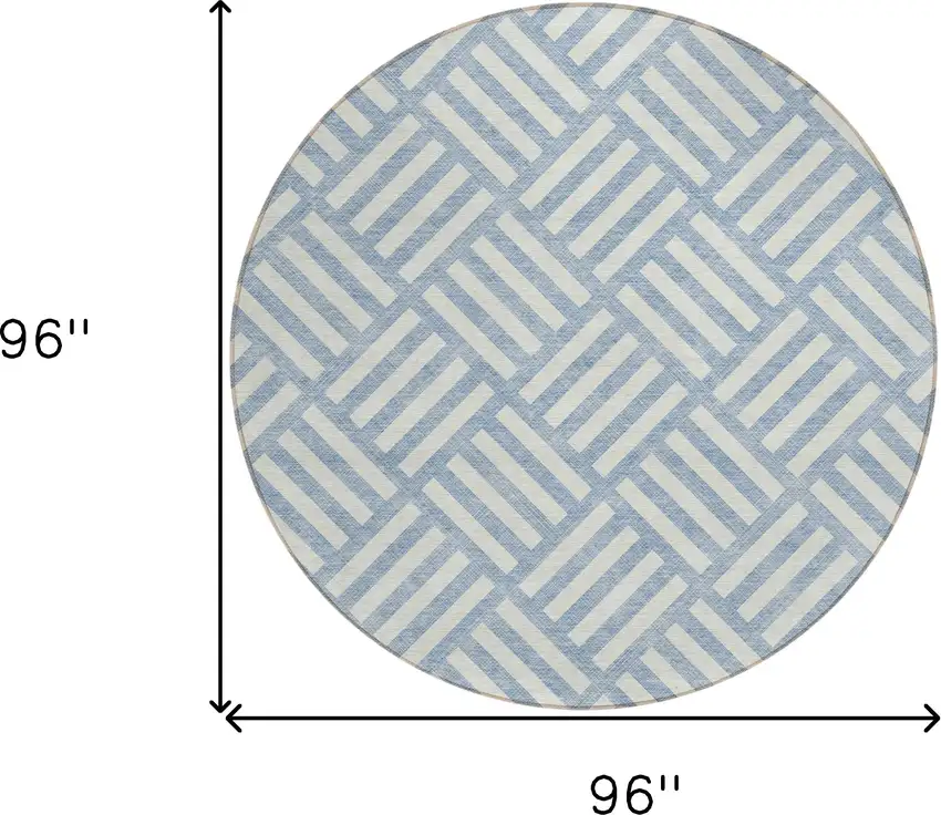 8' Sky Blue And Ivory Round Geometric Washable Indoor Outdoor Area Rug Photo 3