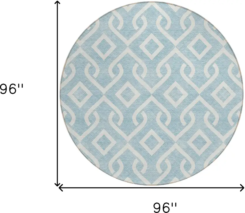 8' Sky Blue And Ivory Round Geometric Washable Indoor Outdoor Area Rug Photo 3