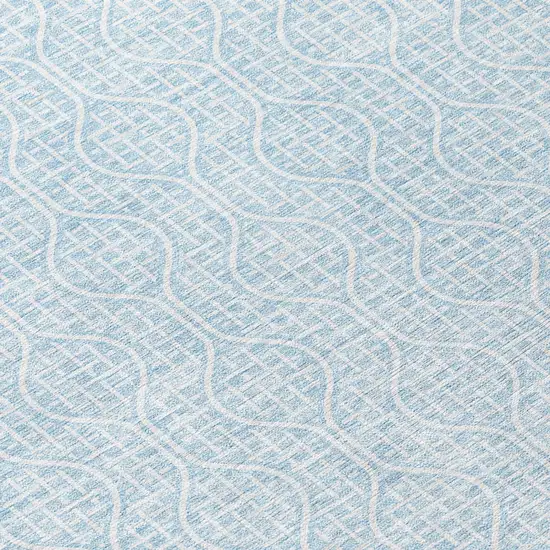 8' Sky Blue And Ivory Round Geometric Washable Indoor Outdoor Area Rug Photo 8
