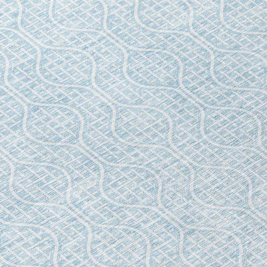 8' Sky Blue And Ivory Round Geometric Washable Indoor Outdoor Area Rug Photo 8