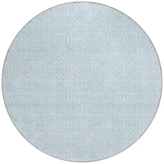8' Sky Blue And Ivory Round Geometric Washable Indoor Outdoor Area Rug Photo 5