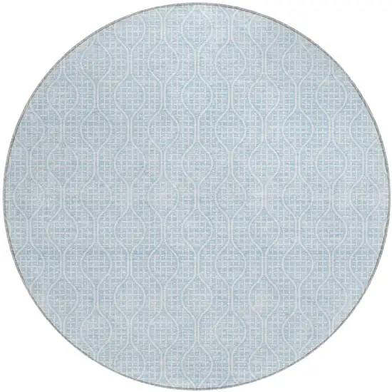 8' Sky Blue And Ivory Round Geometric Washable Indoor Outdoor Area Rug Photo 2