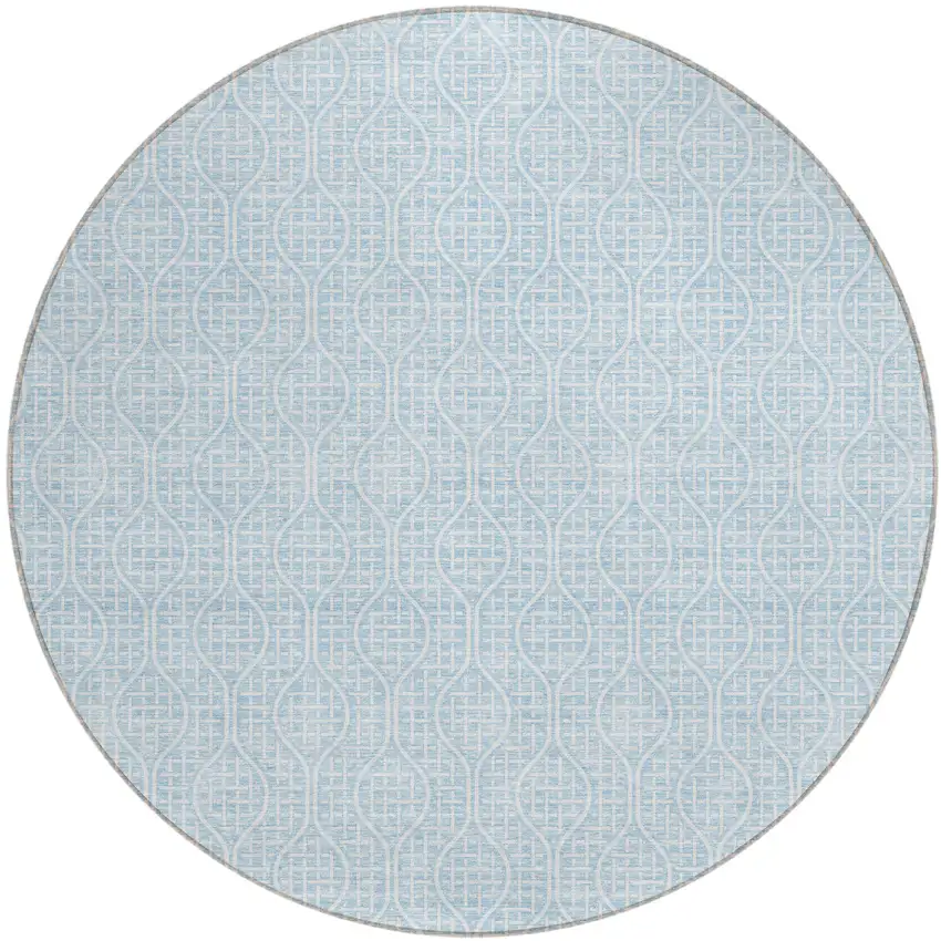 8' Sky Blue And Ivory Round Geometric Washable Indoor Outdoor Area Rug Photo 2