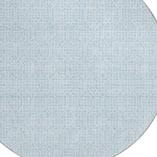 8' Sky Blue And Ivory Round Geometric Washable Indoor Outdoor Area Rug Photo 4