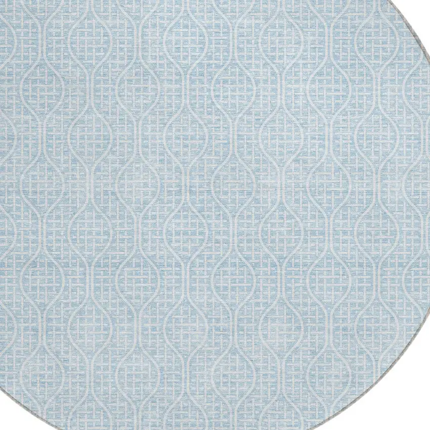 8' Sky Blue And Ivory Round Geometric Washable Indoor Outdoor Area Rug Photo 4