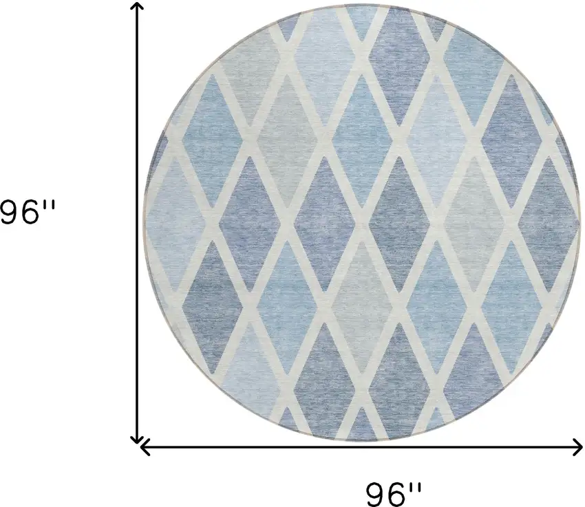 8' Sky Blue And Ivory Round Geometric Washable Indoor Outdoor Area Rug Photo 3